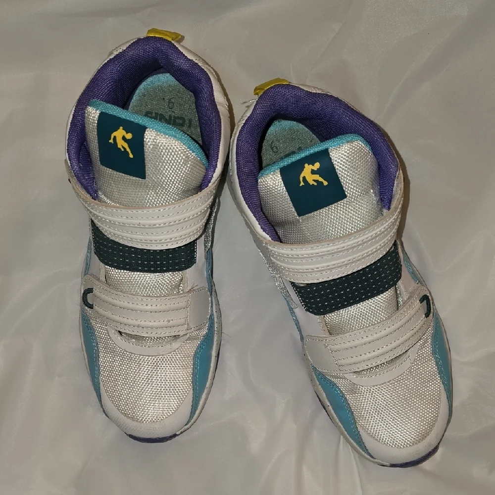 AND1 Boys Velcro White, Teal, Yellow, Purple Basketball Sneakers Size 6